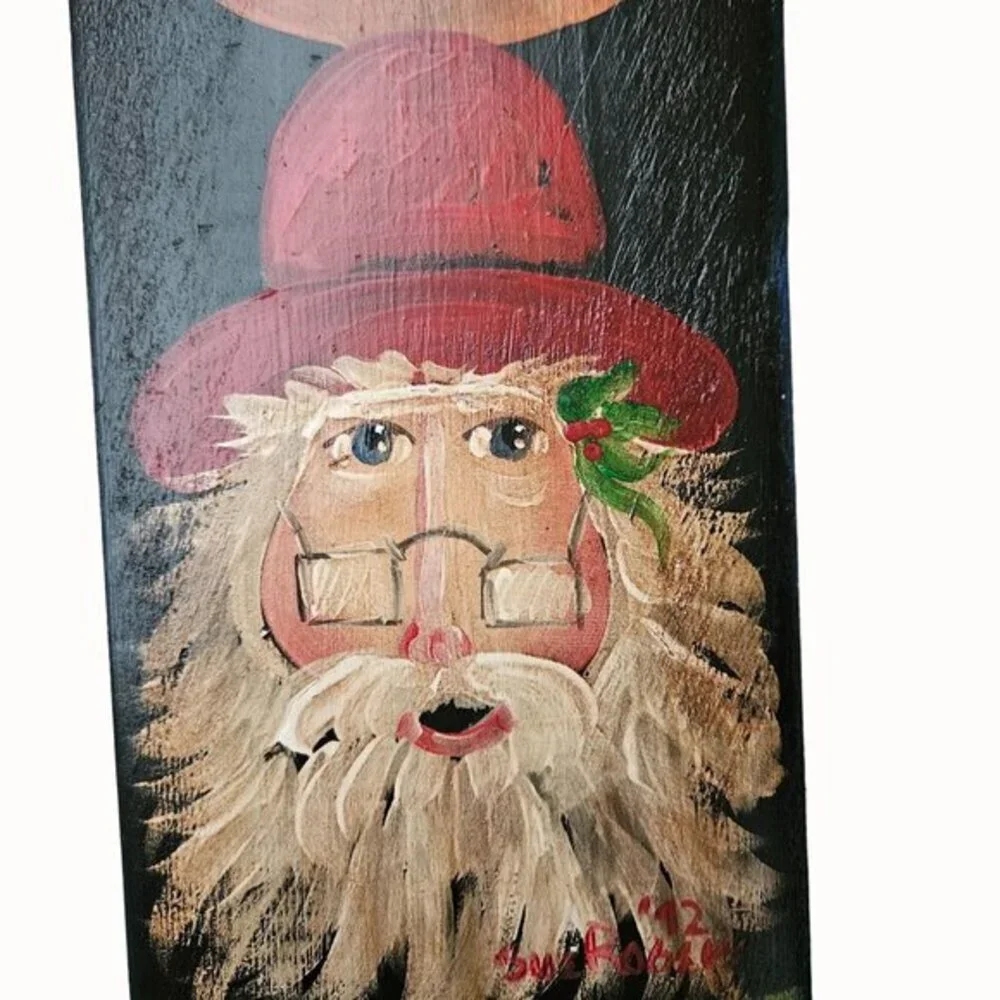 Seasonal‎ Wooden Hand Painted Plaque Folkart Decor Signed Xmas Fall Easter Vtg